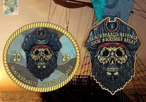 The image shows two pirate-themed medals for 