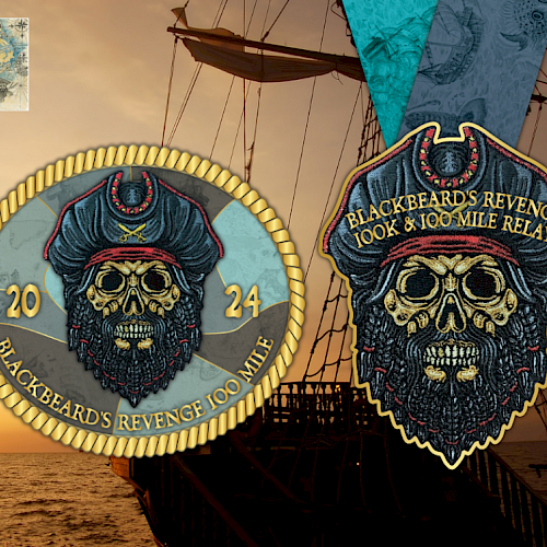 The image shows two pirate-themed medals for 