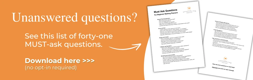 The image promotes a list of forty-one questions to ask, with a download link and requires no opt-in. The background is orange.